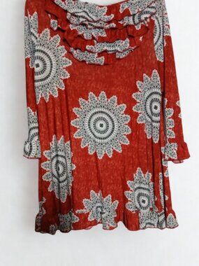 Red Patterned Blouse W/ Ruffles